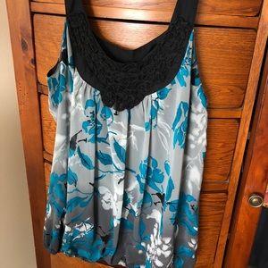 Gray and Blue tank top with black around neckline
